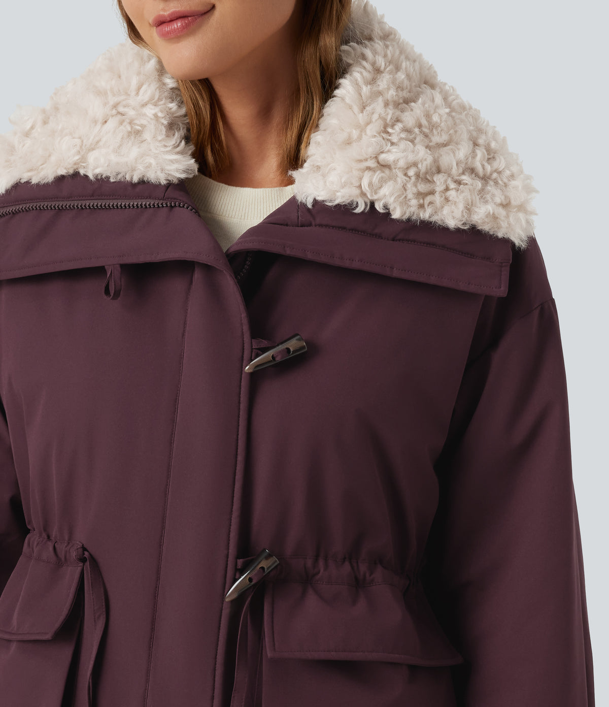 Lapel Long Sleeve Casual Padded Jacket with Pockets — Fig — view 6