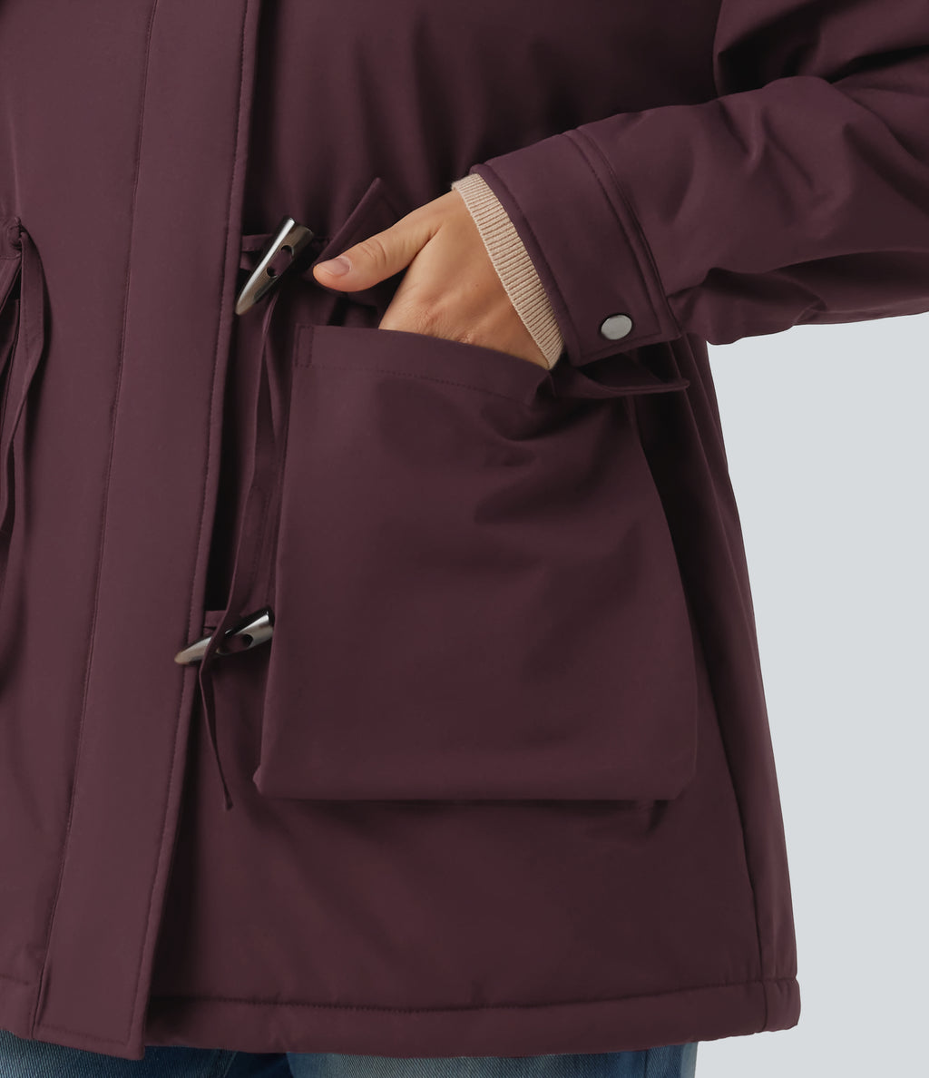 Lapel Long Sleeve Casual Padded Jacket with Pockets — Fig — view 7