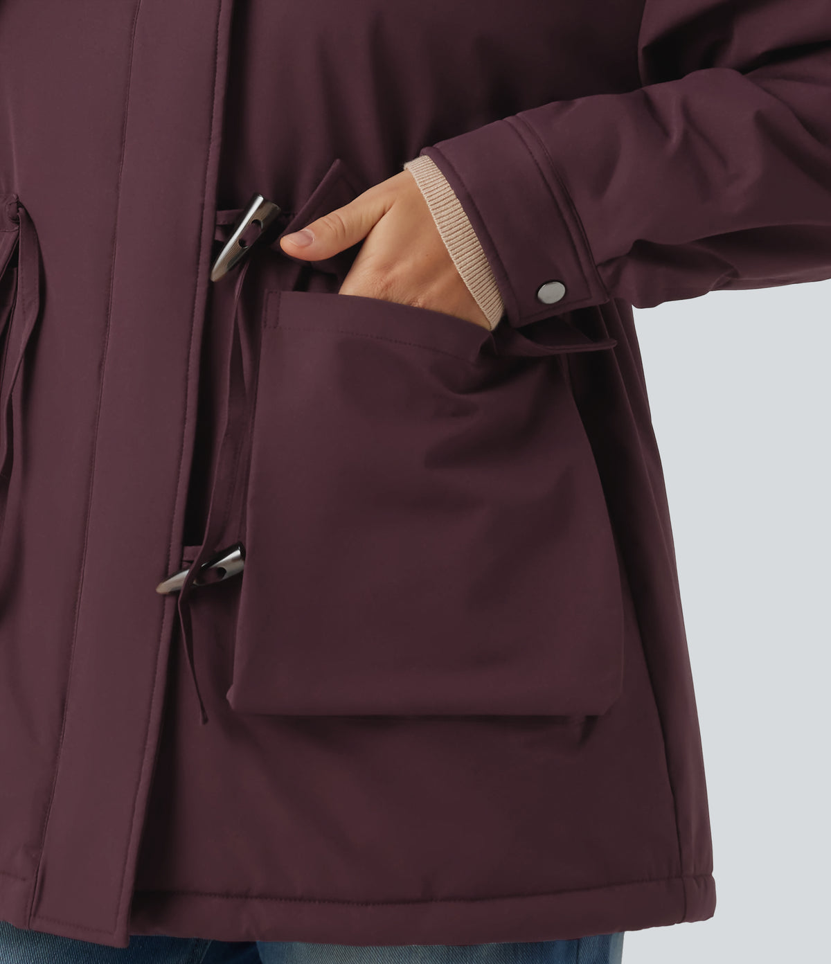 Lapel Long Sleeve Casual Padded Jacket with Pockets — Fig — view 7