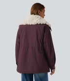 Lapel Long Sleeve Casual Padded Jacket with Pockets — Fig — view 2