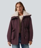 Lapel Long Sleeve Casual Padded Jacket with Pockets — Fig — view 1