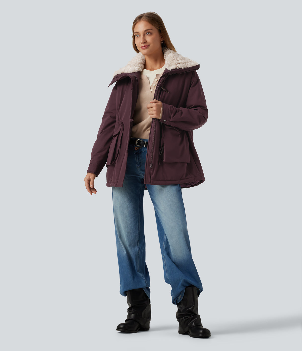 Lapel Long Sleeve Casual Padded Jacket with Pockets — Fig — view 8
