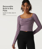 Square Neck Long Sleeve Built-in Bra InstantCool Yoga Sports Top with Thumbholes-UPF50+ — Vintage Violet — view 1
