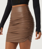 High Waisted Fleece Bodycon Party Mini Skirt with Built-in Shorts — Rustic Brown — view 5
