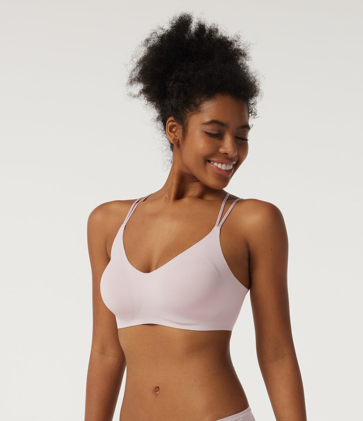 V Neck Adjustable Buckle Casual Bra — Pebble Mist — view 3