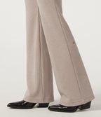 Ribbed Knit High Waisted Tie Front Flare Casual Trousers with Pockets — Oatstone Beige — view 7