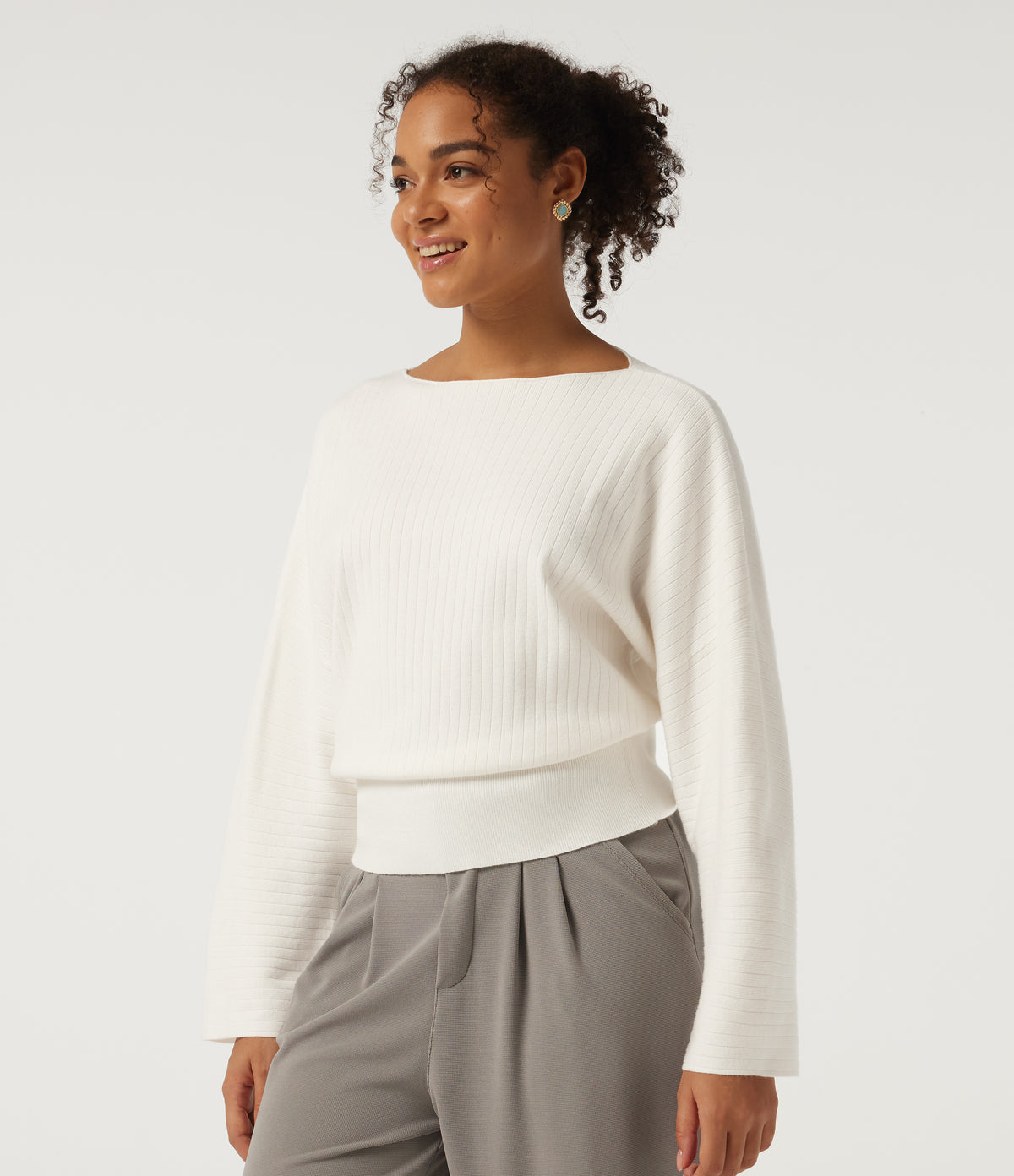 Boat Neck Long Sleeve Work Jumper — Jet Stream — view 3