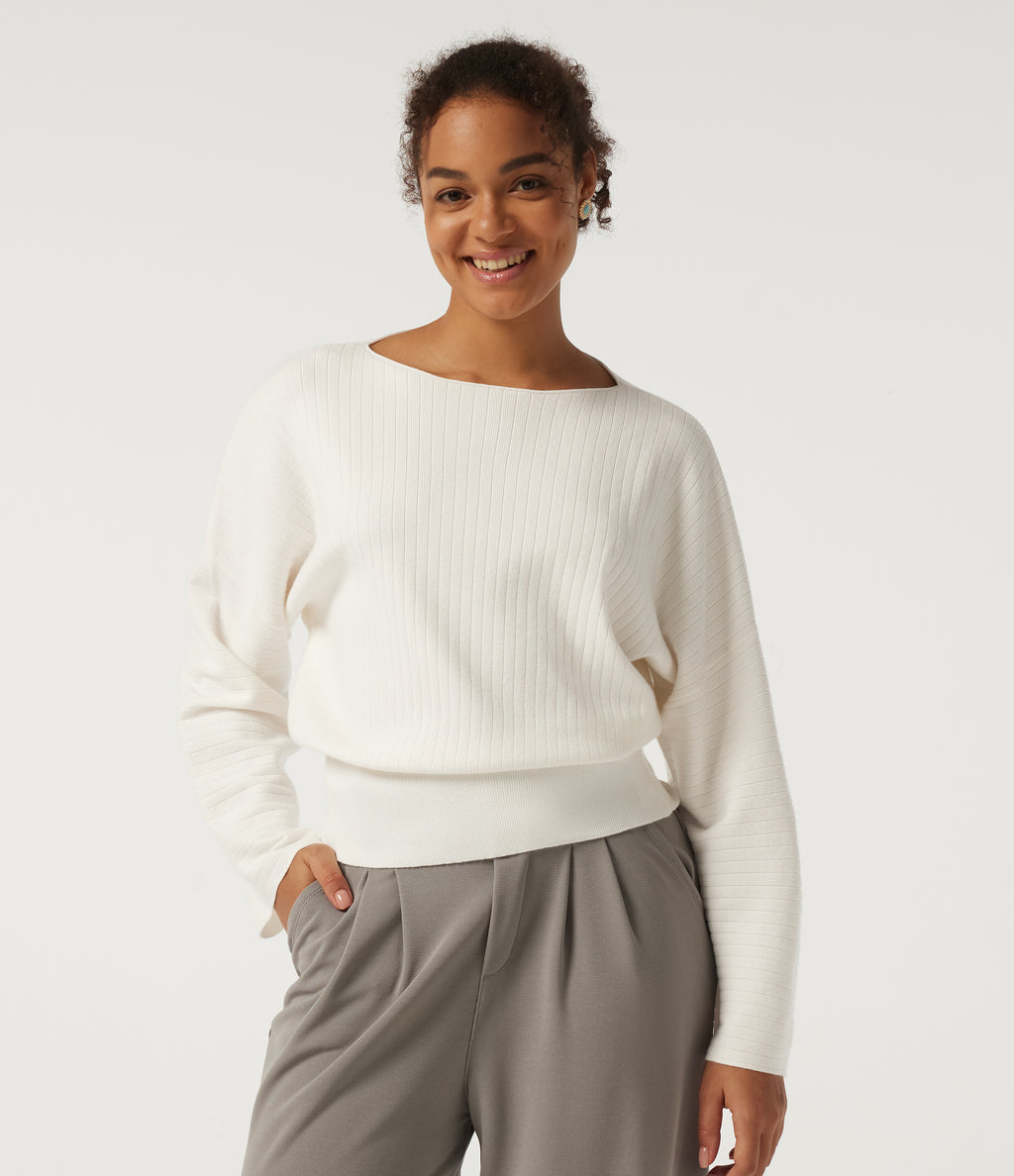 Boat Neck Long Sleeve Work Jumper — Jet Stream — view 1
