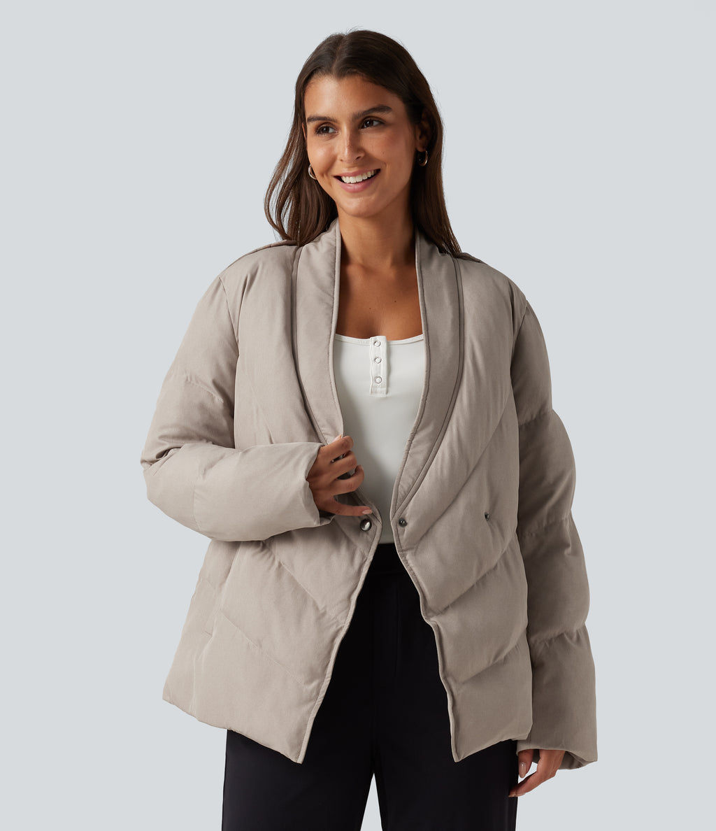 V Neck Long Sleeve Belted Casual Down Jacket with Pockets — Island Fossil — view 4