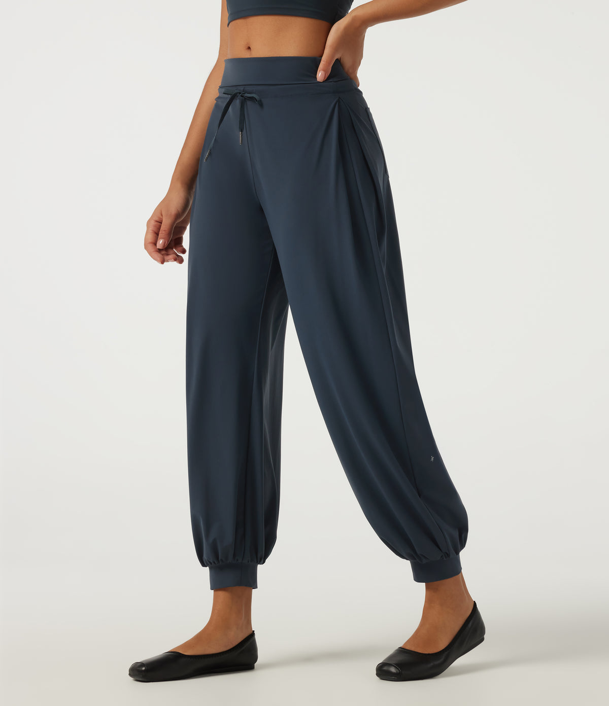 High Waisted Drawstring Running Joggers with Pockets — Carbon — view 1