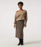 High Waisted Midi Work Pencil Skirt — Walnut Shell — view 7