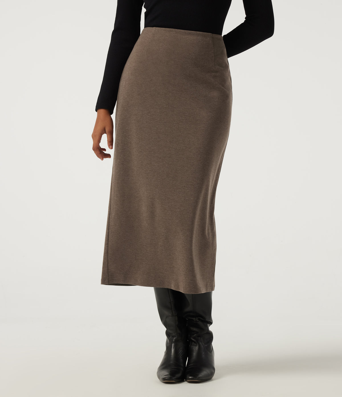 High Waisted Midi Work Pencil Skirt — Walnut Shell — view 1