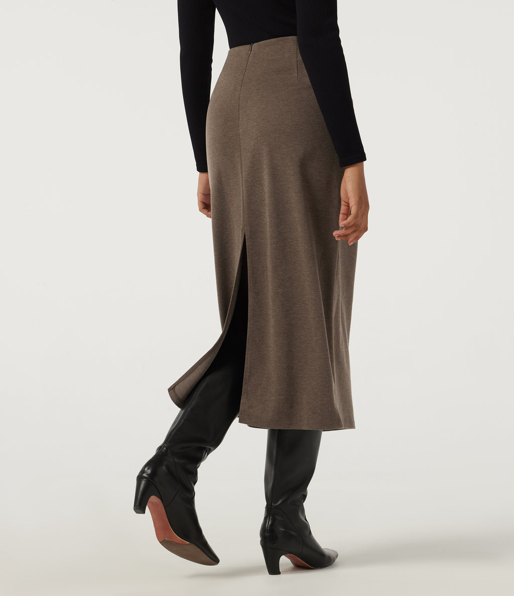High Waisted Midi Work Pencil Skirt — Walnut Shell — view 2
