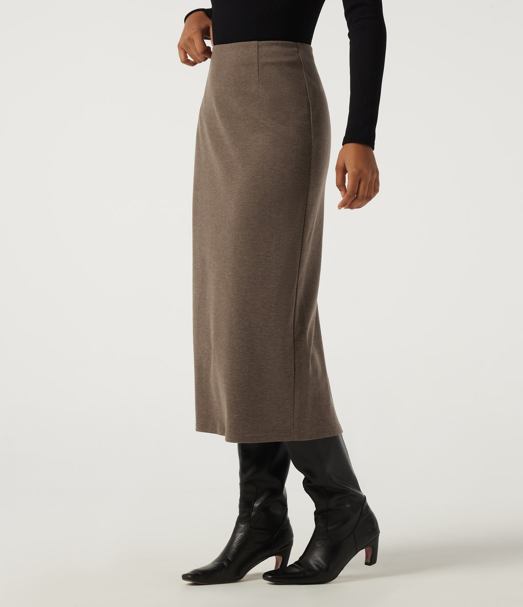 High Waisted Midi Work Pencil Skirt — Walnut Shell — view 3