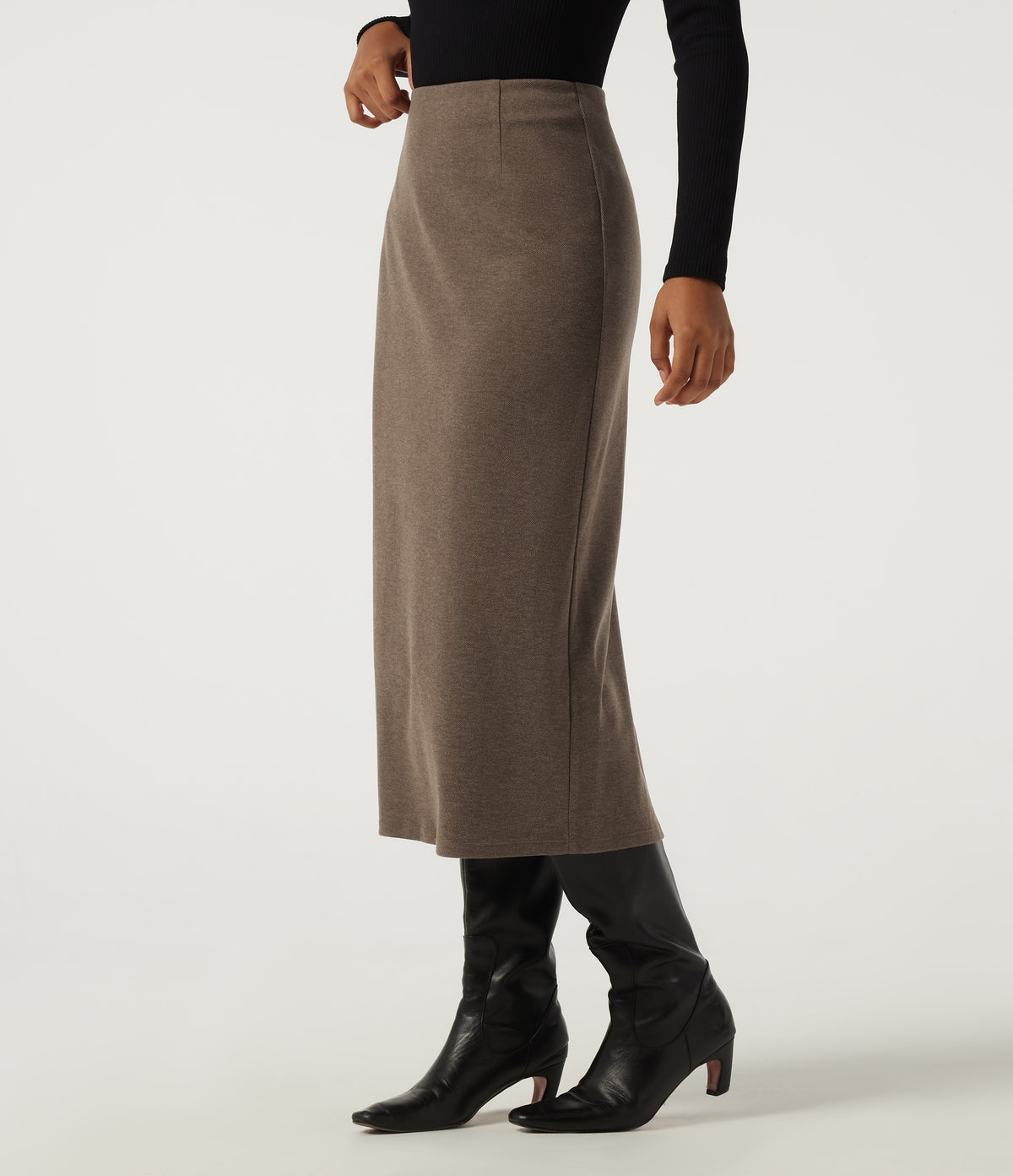 High Waisted Midi Work Pencil Skirt — Walnut Shell — view 3