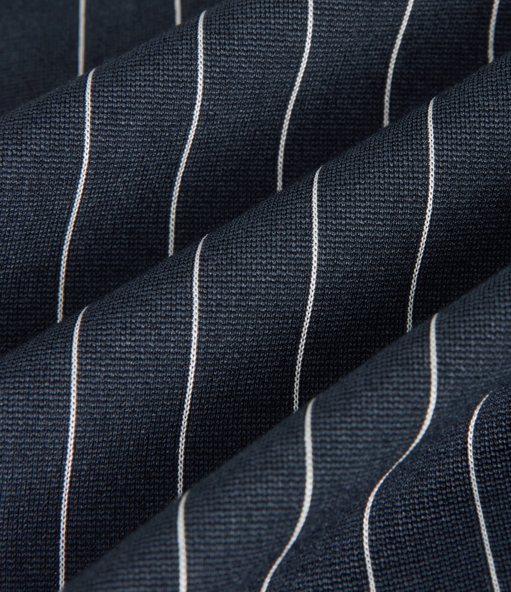 Low Rise Wide Leg Stripe Work Trousers with Pockets — Navy Pinstripe — view 7