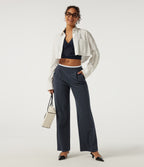 Low Rise Wide Leg Stripe Work Trousers with Pockets — Navy Pinstripe — view 6