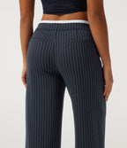 Low Rise Wide Leg Stripe Work Trousers with Pockets — Navy Pinstripe — view 4