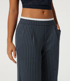 Low Rise Wide Leg Stripe Work Trousers with Pockets — Navy Pinstripe — view 5