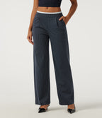Low Rise Wide Leg Stripe Work Trousers with Pockets — Navy Pinstripe — view 1
