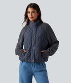High Neck Long Sleeve Raglan Casual Padded Jacket with Pockets — Always in a Mood - Dark Blue — view 4