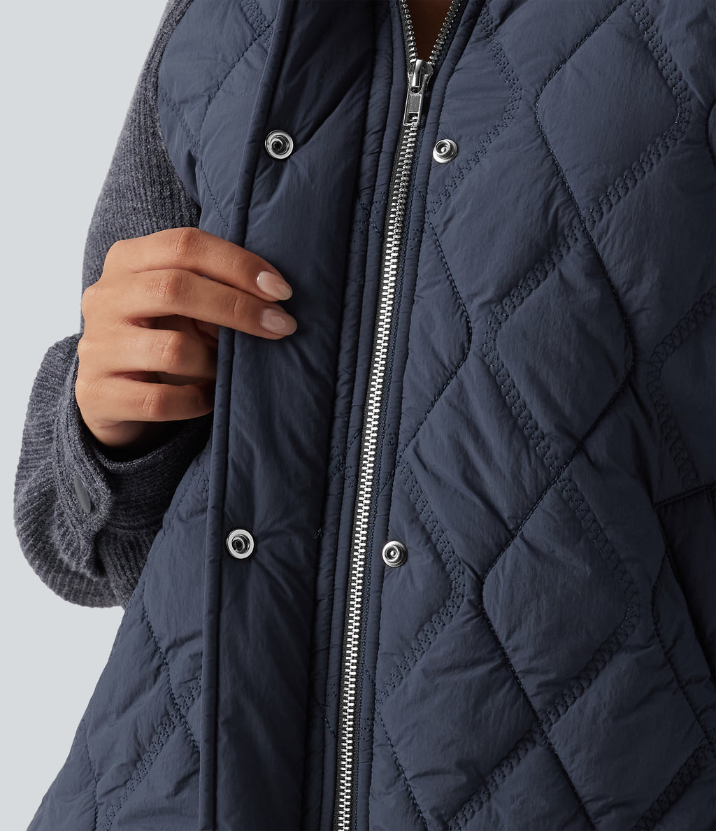 High Neck Long Sleeve Raglan Casual Padded Jacket with Pockets — Always in a Mood - Dark Blue — view 7