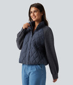 High Neck Long Sleeve Raglan Casual Padded Jacket with Pockets — Always in a Mood - Dark Blue — view 5
