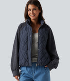 High Neck Long Sleeve Raglan Casual Padded Jacket with Pockets — Always in a Mood - Dark Blue — view 6