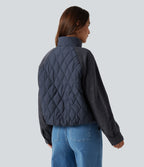 High Neck Long Sleeve Raglan Casual Padded Jacket with Pockets — Always in a Mood - Dark Blue — view 2