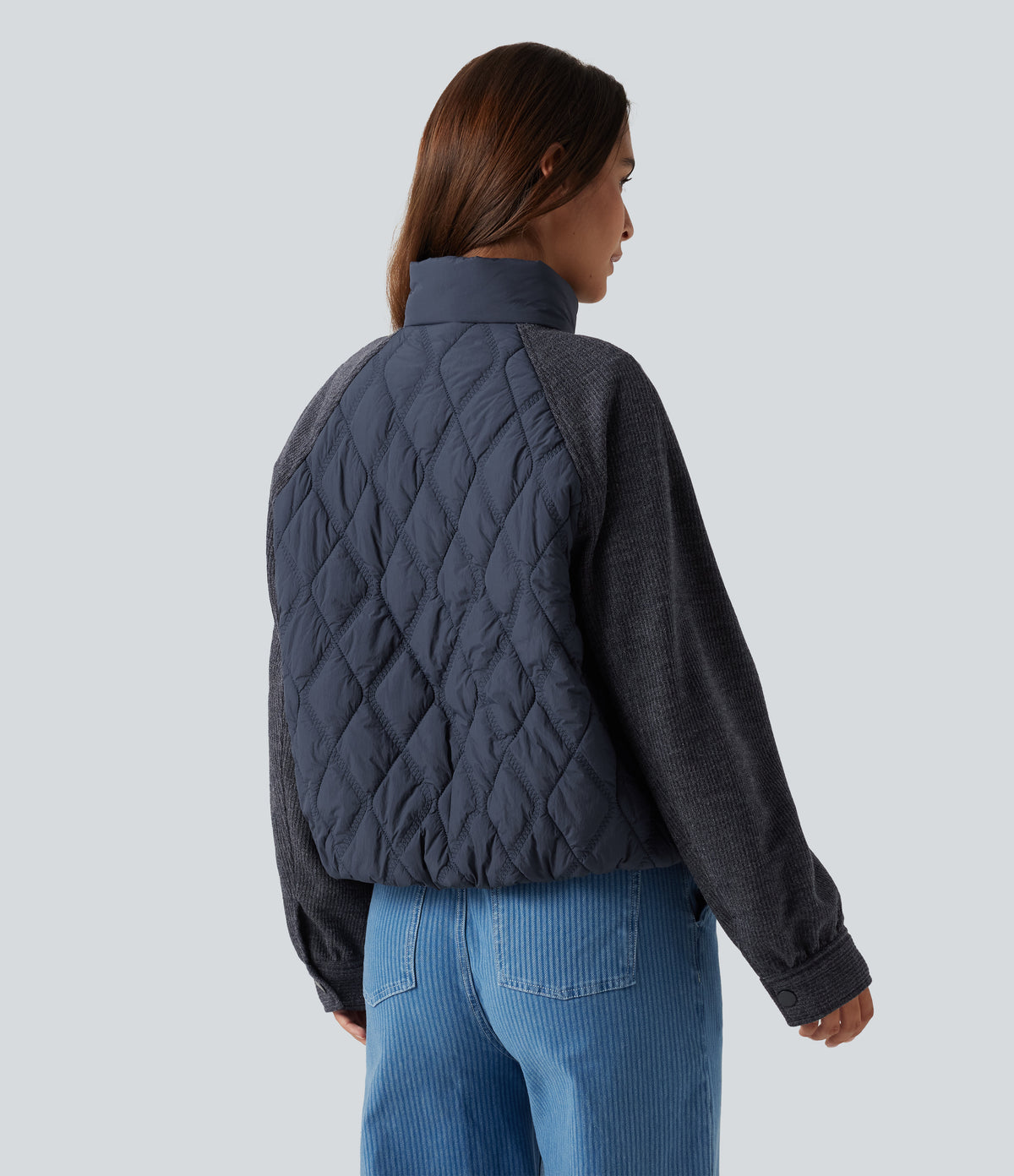 High Neck Long Sleeve Raglan Casual Padded Jacket with Pockets — Always in a Mood - Dark Blue — view 2