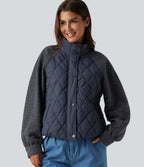 High Neck Long Sleeve Raglan Casual Padded Jacket with Pockets — Always in a Mood - Dark Blue — view 1
