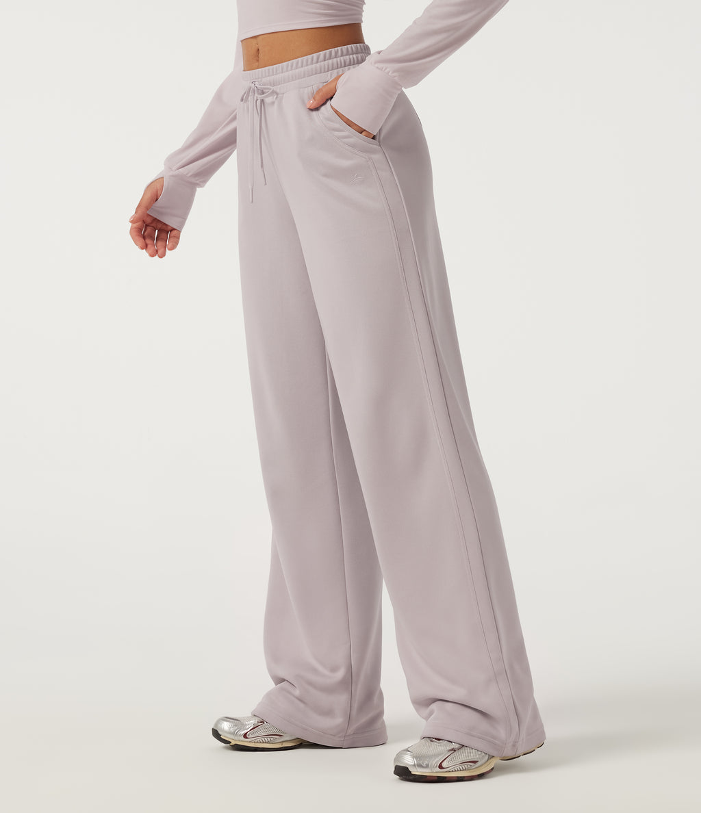 Low Rise Drawstring Wide Leg Casual Sweatpants with Pockets — Porcelain Pink — view 3