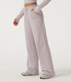 Low Rise Drawstring Wide Leg Casual Sweatpants with Pockets — Porcelain Pink — view 3