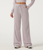 Low Rise Drawstring Wide Leg Casual Sweatpants with Pockets — Porcelain Pink — view 1