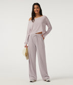 Low Rise Drawstring Wide Leg Casual Sweatpants with Pockets — Porcelain Pink — view 7