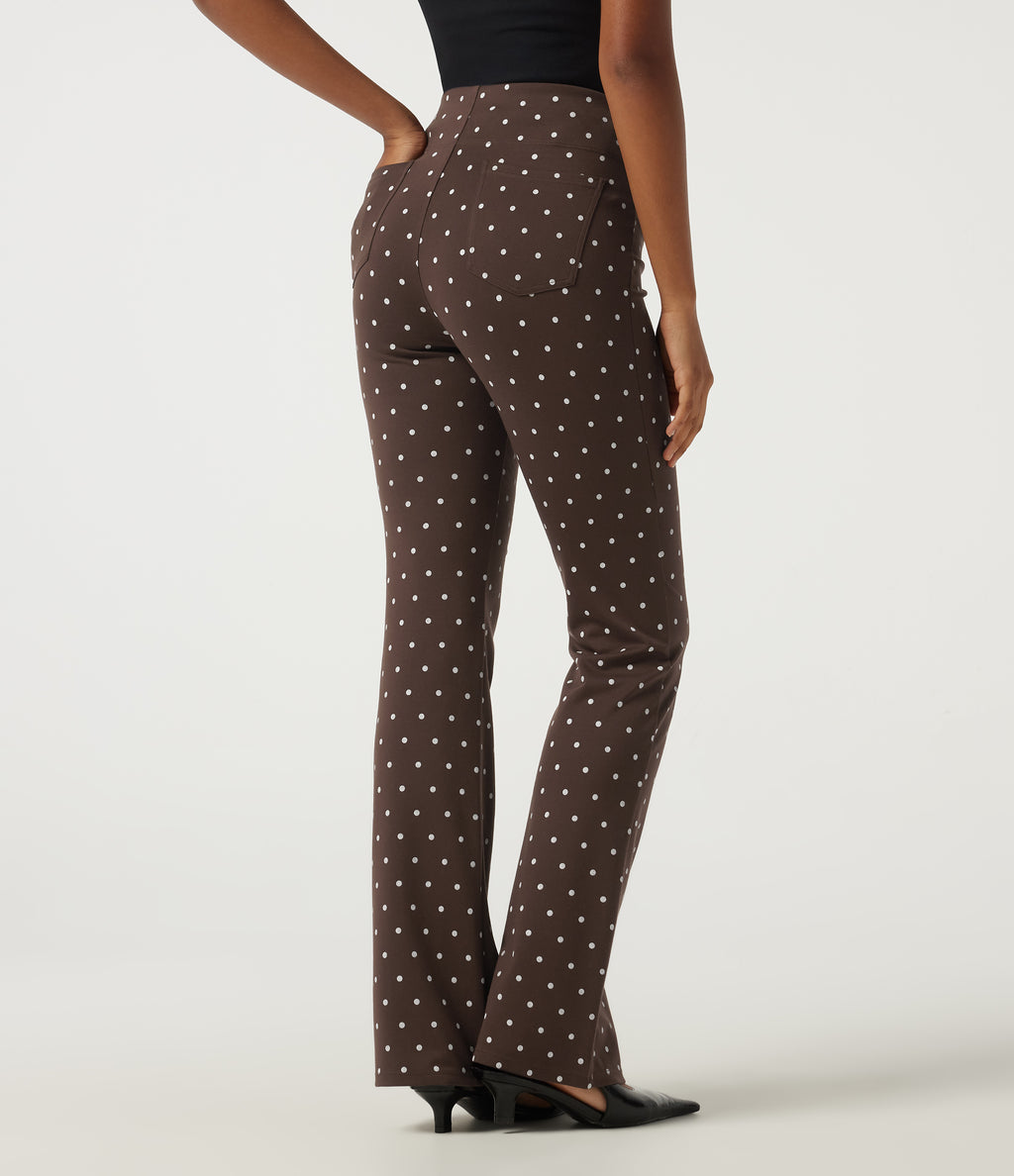 High Waisted Polka Dot Flare Work Trousers with Pockets — Cocoa Confetti — view 2