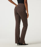High Waisted Polka Dot Flare Work Trousers with Pockets — Cocoa Confetti — view 2