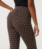 High Waisted Polka Dot Flare Work Trousers with Pockets — Cocoa Confetti — view 4