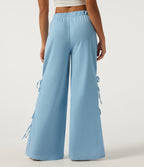 Low Rise Lace Up Wide Leg Casual Sweatpants with Pockets — Airy Blue — view 2