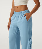 Low Rise Lace Up Wide Leg Casual Sweatpants with Pockets — Airy Blue — view 4