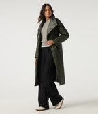 Stand Collar Long Sleeve Belted Longline Work Padded Jacket with Pockets — Shadow Fern — view 3