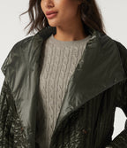 Stand Collar Long Sleeve Belted Longline Work Padded Jacket with Pockets — Shadow Fern — view 6