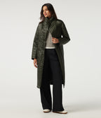 Stand Collar Long Sleeve Belted Longline Work Padded Jacket with Pockets — Shadow Fern — view 4