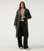 Stand Collar Long Sleeve Belted Longline Work Padded Jacket with Pockets — Shadow Fern — view 1