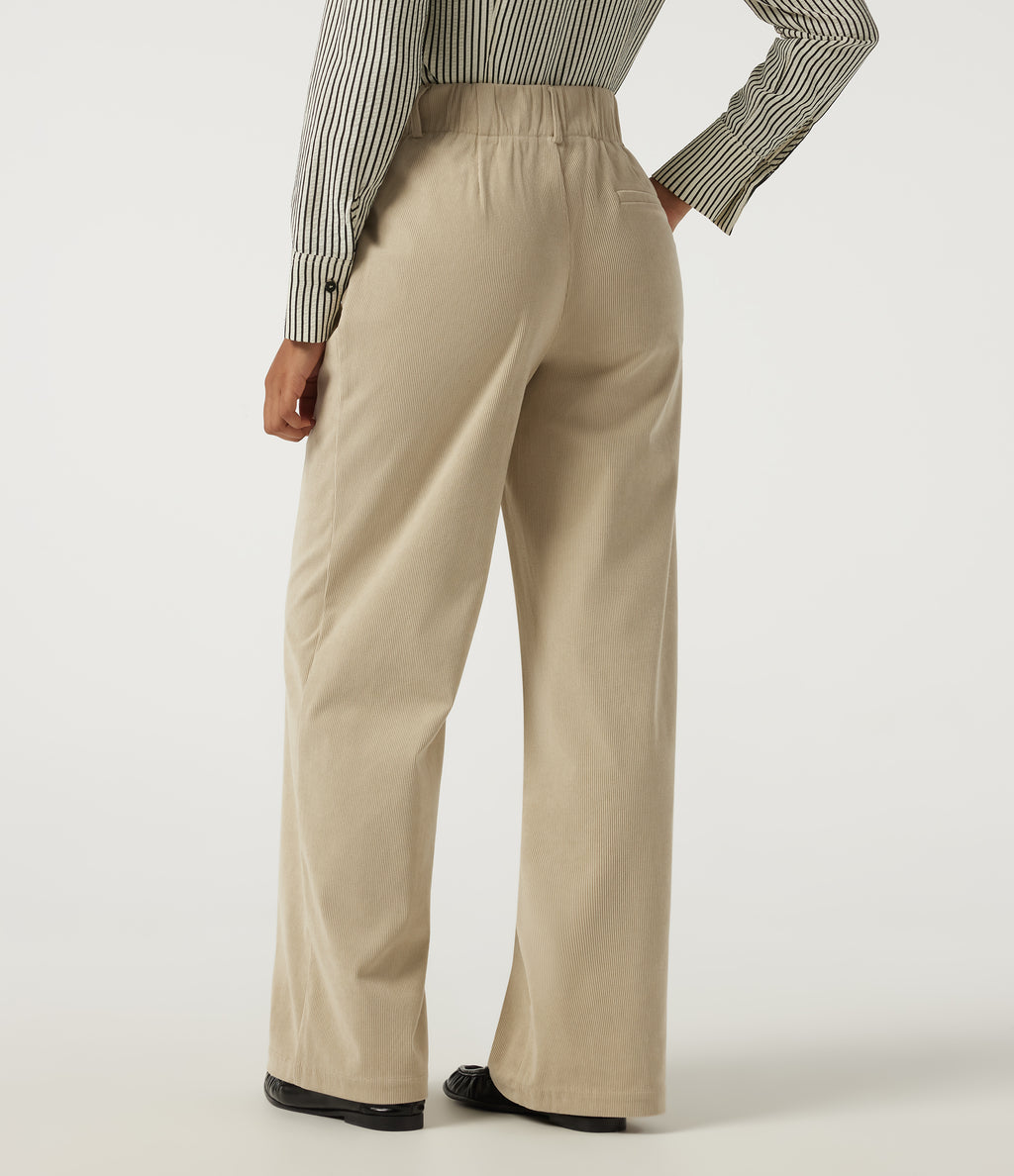 High Waisted Wide Leg Corduroy Casual Trousers with Pockets — Brown Rice — view 2