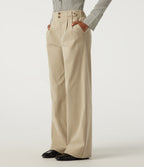 High Waisted Wide Leg Corduroy Casual Trousers with Pockets — Brown Rice — view 3