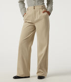 High Waisted Wide Leg Corduroy Casual Trousers with Pockets — Brown Rice — view 1