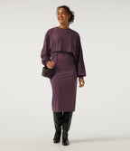Round Neck Long Sleeve Midi Casual Dress — Plum Wine — view 8