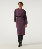 Round Neck Long Sleeve Midi Casual Dress — Plum Wine — view 1