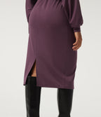 Round Neck Long Sleeve Midi Casual Dress — Plum Wine — view 5